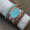 Ocean Jasper Leather Wrap Bracelet — Multi-Layer Stone Bracelet for Calm & Inner Balance - Buddha Tibet xd00139