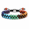 Rainbow Crystal Beaded Bracelet — Double-Strand 6mm Agate & Chalcedony Buddha Tibet