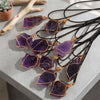 Raw Amethyst Wire-Wrapped Pendant Necklace — Stone of Calm & Inner Clarity - Buddha Tibet xd00117