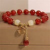 Red Agate Fu Character Bracelet — Rabbit Charm, Fortune On a Red Cord - RedBuddha Tibet