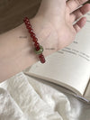Red Agate & Jadeite Running Ring Bracelet — A Loose Green Ring on a Red Strand - 8mm with Running RingBuddha Tibet