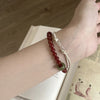 Red Agate & Jadeite Running Ring Bracelet — A Loose Green Ring on a Red Strand - 8mm with Running RingBuddha Tibet