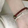 Red Agate & Jadeite Running Ring Bracelet — A Loose Green Ring on a Red Strand - 8mm with Running RingBuddha Tibet
