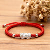 Red String Bracelet - Silver Pixiu for Wealth - Buddha Tibet xd00017