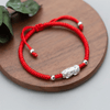 Red String Bracelet - Silver Pixiu for Wealth - Buddha Tibet xd00017