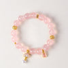 Rose Quartz Bracelet — Natural Pink Crystal with Lotus & Fortune Charms Buddha Tibet