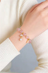 Rose Quartz Bracelet — Natural Pink Crystal with Lotus & Fortune Charms Buddha Tibet