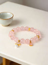 Rose Quartz Bracelet — Natural Pink Crystal with Lotus & Fortune Charms Buddha Tibet