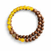 Sandalwood & Yellow Agate Bracelet — Wood Grain, Golden Beads, Putuo Mountain Spirit Buddha Tibet