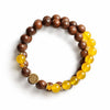 Sandalwood & Yellow Agate Bracelet — Wood Grain, Golden Beads, Putuo Mountain Spirit Buddha Tibet