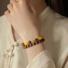 Sandalwood & Yellow Agate Bracelet — Wood Grain, Golden Beads, Putuo Mountain Spirit - Single Loop6mmBuddha Tibet