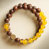 Sandalwood & Yellow Agate Bracelet — Wood Grain, Golden Beads, Putuo Mountain Spirit - Single Loop8mmBuddha Tibet