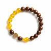 Sandalwood & Yellow Agate Bracelet — Wood Grain, Golden Beads, Putuo Mountain Spirit Buddha Tibet