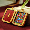 Tibetan Cinnabar Thangka Relief Pendant — Sacred Figure Ghau Amulet in Gold-Plated Frame Buddha Tibet