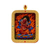 Tibetan Cinnabar Thangka Relief Pendant — Sacred Figure Ghau Amulet in Gold-Plated Frame Buddha Tibet