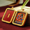 Tibetan Cinnabar Thangka Relief Pendant — Sacred Figure Ghau Amulet in Gold-Plated Frame Buddha Tibet