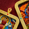 Tibetan Cinnabar Thangka Relief Pendant — Sacred Figure Ghau Amulet in Gold-Plated Frame Buddha Tibet