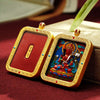 Tibetan Cinnabar Thangka Relief Pendant — Sacred Figure Ghau Amulet in Gold-Plated Frame Buddha Tibet