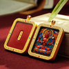 Tibetan Cinnabar Thangka Relief Pendant — Sacred Figure Ghau Amulet in Gold-Plated Frame Buddha Tibet