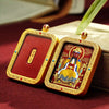 Tibetan Cinnabar Thangka Relief Pendant — Sacred Figure Ghau Amulet in Gold-Plated Frame Buddha Tibet