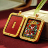 Tibetan Cinnabar Thangka Relief Pendant — Sacred Figure Ghau Amulet in Gold-Plated Frame Buddha Tibet