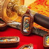 Tibetan Dual-Sided Tsa-Tsa Pendant — Hand-Painted Deity & Guardian Pairs in Leather Casing Buddha Tibet