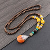 Tibetan Wood Bead Sweater Chain — Ethnic-Style Long Necklace - Clear Ice DropBuddha Tibet