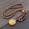 Tibetan Wood Bead Sweater Chain — Ethnic-Style Long Necklace - Tibetan Yellow Peace BuckleBuddha Tibet