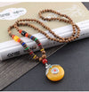 Tibetan Wood Bead Sweater Chain — Ethnic-Style Long Necklace - Yellow Peace CharmBuddha Tibet