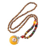 Tibetan Wood Bead Sweater Chain — Ethnic-Style Long Necklace - Yellow Peace CharmBuddha Tibet