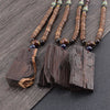 Tibetan Wood Bead Sweater Chain — Ethnic-Style Long Necklace - Yellow Peace CharmBuddha Tibet
