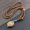 Tibetan Wood Bead Sweater Chain — Ethnic-Style Long Necklace - Yellow Peace CharmBuddha Tibet