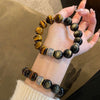 Tiger Eye and Sheen Obsidian Bracelet - Warm Contrast, Steady Focus - Silver Sheen Obsidian and Tiger Eye10mmBuddha Tibet
