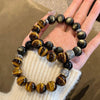 Tiger Eye and Sheen Obsidian Bracelet - Warm Contrast, Steady Focus - Silver Sheen Obsidian and Tiger Eye10mmBuddha Tibet
