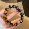 Tiger Eye and Sheen Obsidian Bracelet - Warm Contrast, Steady Focus - Silver Sheen Obsidian and Tiger Eye10mmBuddha Tibet