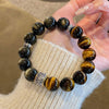 Tiger Eye and Sheen Obsidian Bracelet - Warm Contrast, Steady Focus - Silver Sheen Obsidian and Tiger Eye10mmBuddha Tibet