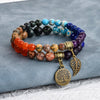 Tree of Life Chakra Bracelet — Tiger Eye & Amethyst Gemstone Set - Rainbow MixBuddha Tibet