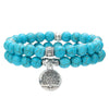 Turquoise Bead Bracelet Set with Tree of Life Pendant — Two Pieces, One Wrist - Turquoise SetBuddha Tibet