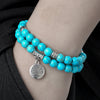 Turquoise Bead Bracelet Set with Tree of Life Pendant — Two Pieces, One Wrist - Turquoise SetBuddha Tibet