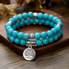 Turquoise Bead Bracelet Set with Tree of Life Pendant — Two Pieces, One Wrist - Turquoise SetBuddha Tibet