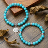 Turquoise Bead Bracelet Set with Tree of Life Pendant — Two Pieces, One Wrist - Turquoise SetBuddha Tibet