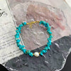 Turquoise Chip and Freshwater Pearl Bracelet - Bright Blue, Soft Luster - Blue Chip and Pearl BraceletBuddha Tibet