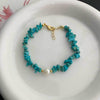 Turquoise Chip and Freshwater Pearl Bracelet - Bright Blue, Soft Luster - Blue Chip and Pearl BraceletBuddha Tibet