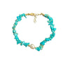 Turquoise Chip and Freshwater Pearl Bracelet - Bright Blue, Soft Luster - Blue Chip and Pearl BraceletBuddha Tibet