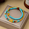 Turquoise Gourd Bracelet with Gold Beads — Double-Strand Feng Shui Charm - Gourd BraceletBuddha Tibet