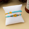 Turquoise Gourd Bracelet with Gold Beads — Double-Strand Feng Shui Charm - Gourd BraceletBuddha Tibet