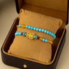 Turquoise Gourd Bracelet with Gold Beads — Double-Strand Feng Shui Charm - Gourd BraceletBuddha Tibet