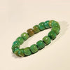 Turquoise Thousand Li Landscape Bracelet - Carved Barrel Beads, Mountain Motif - Thousand Li Landscape Turquoise BraceletBuddha Tibet