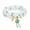 Xinjiang Gold-Silk Jade Multi-Wrap Bracelet — Stackable Layers with Pendant Charms - Triple-Wrap Stacked with Pink CrystalBuddha Tibet